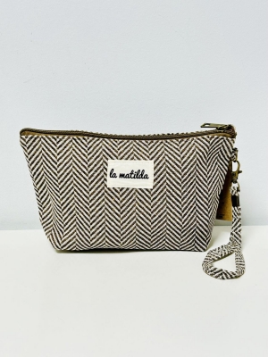 Neceser grande La Matilda color espiga marrn y blanco