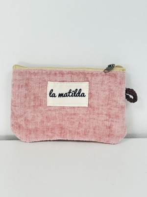 Monedero La Matilda tacto terciopelo color rosa