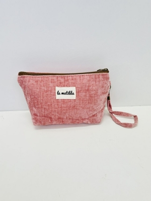 Neceser grande La Matilda tacto terciopelo color rosa