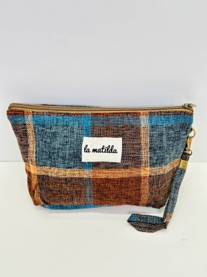 Neceser grande La Matilda La Matilda estampado cuadros azul y marrn