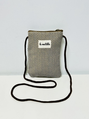 Bolso cuelga mvil La Matilda color espiga marrn y blanco