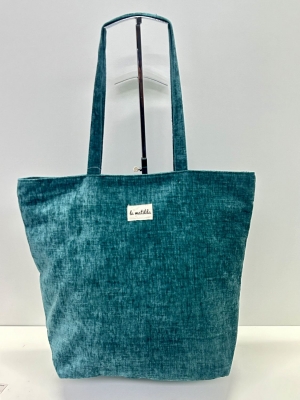 Bolsa Tote Bag grande La Matilda  color verde tacto terciopelo