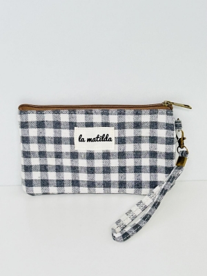 Neceser pequeo La Matilda color vichy gris y blanco