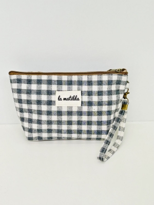 Neceser grande La Matilda color vichy gris y blanco